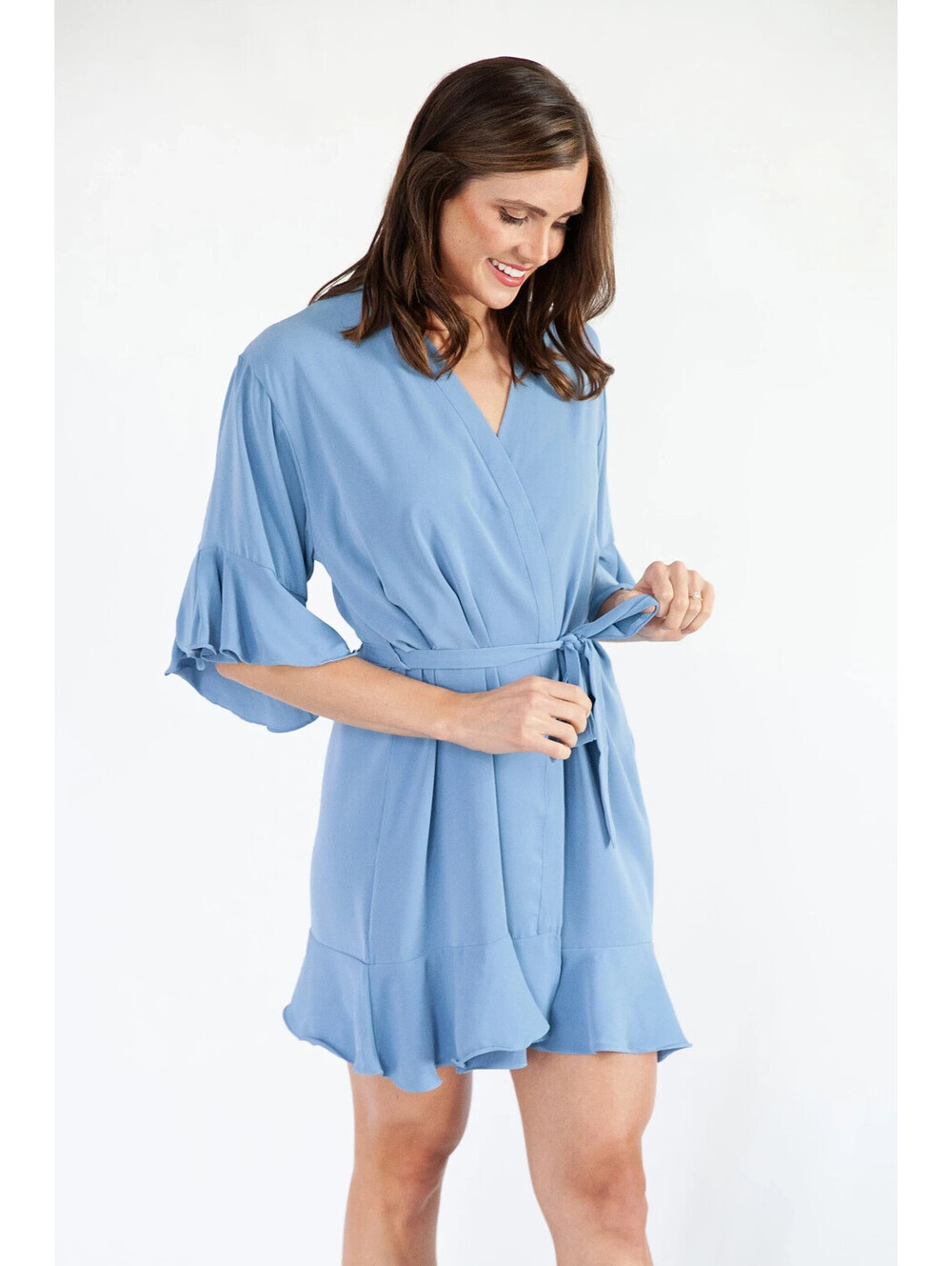 Birdy Grey Women’s Karen Robe One Size Bridesmaids Wedding Slate Blue Minimalist